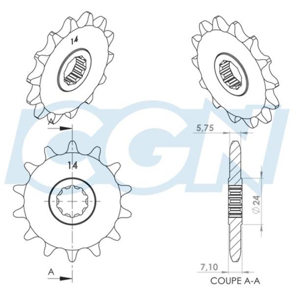 Pignon de sortie de boite Teknix pour Moto MBK 50 X-Limit 2003 à 2011 14 dents Neuf