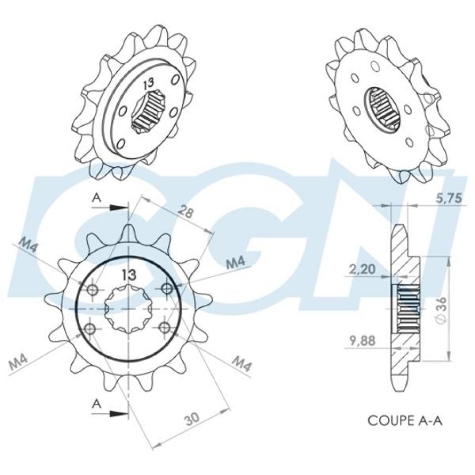 Pignon de sortie de boite Teknix pour Auto Derbi Senda 13 dents pas 420 Neuf