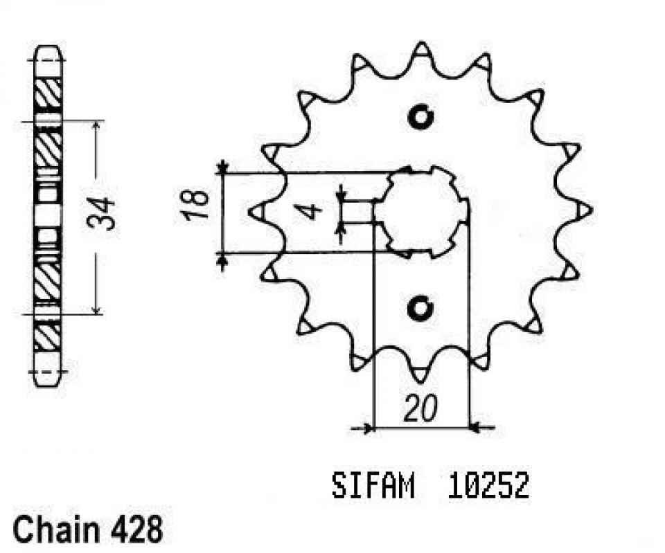 Pignon de sortie de boite Sifam pour Moto Daelim 125 VC 1996 à 1999 Neuf