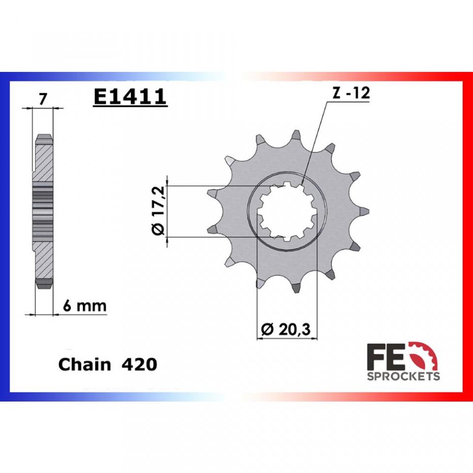 Pignon sortie boite FE pour moto Minarelli 50 AM6 13 dents pas 420 E1411.13 Neuf