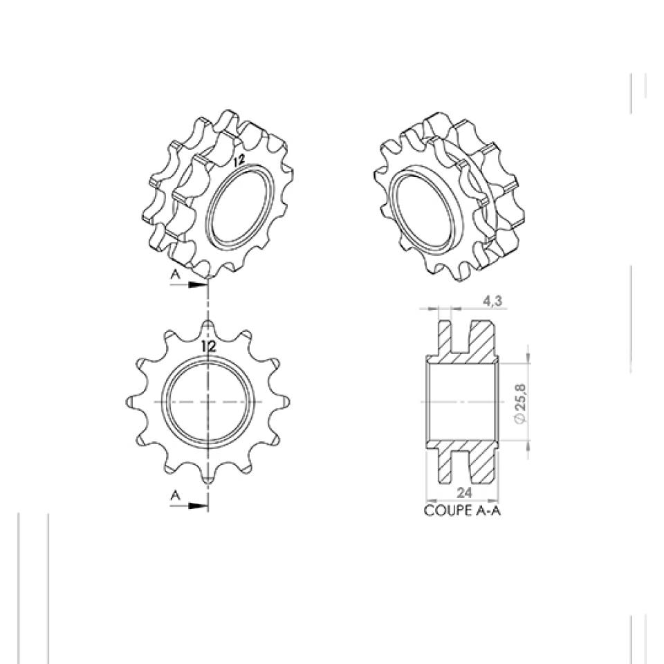 Pignon de sortie de boite P2R pour Mobylette MBK 50 51 Avant 2020 P02-2500 / 12 dents Neuf