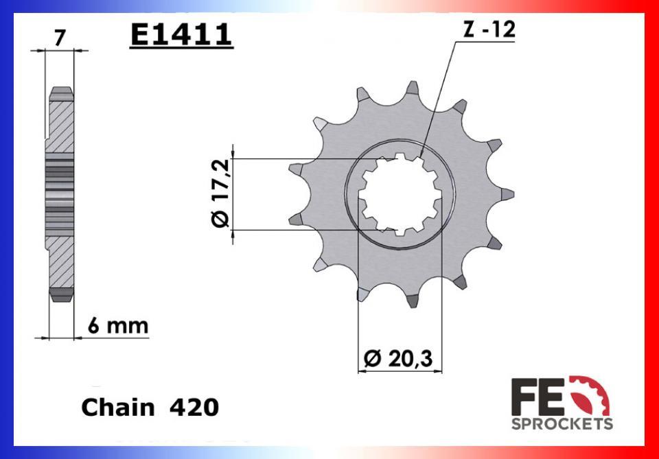 Pignon de sortie de boite France Equipement pour Moto Minarelli 50 AM6 11 dents pas 420 Neuf