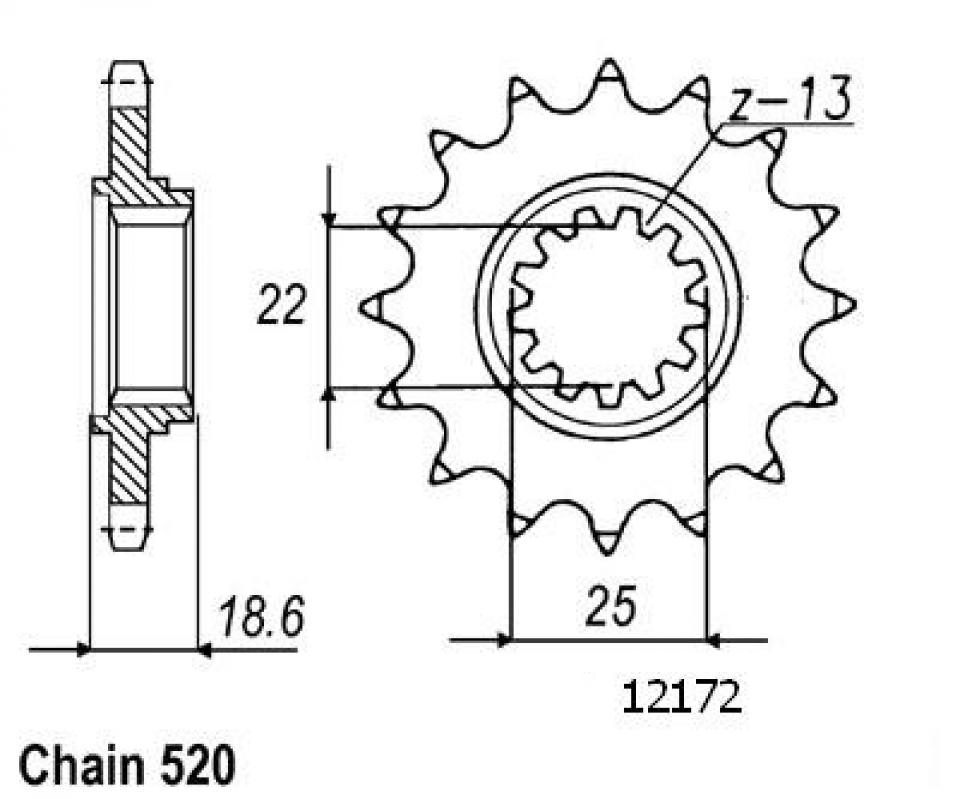 Pignon de sortie de boite Sifam pour Moto Kawasaki 750 Z750 2011 à 2013 15 dents pas 520 Neuf