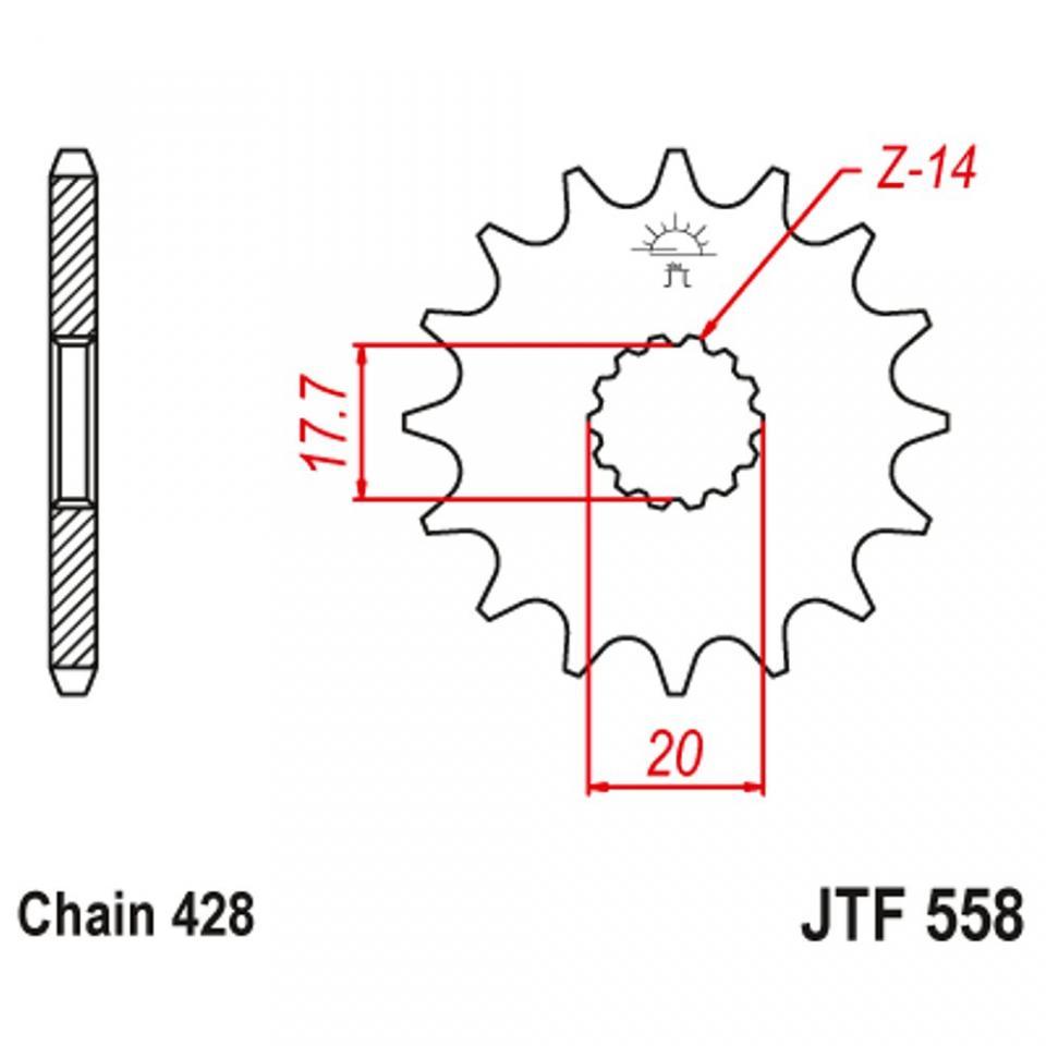 Pignon de sortie de boite JT Sprockets pour Moto Yamaha 125 TZR 1992 à 1999 JTF558.14 / 14 dents pas 428 2 trous Neuf