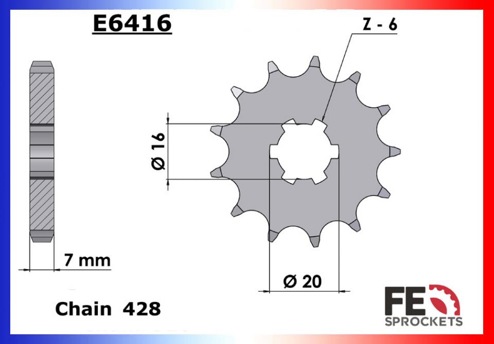 Pignon sortie de boite FE 14 dts 428 pour moto Yamaha 125 DTMX 1976-1982 FE6416/14