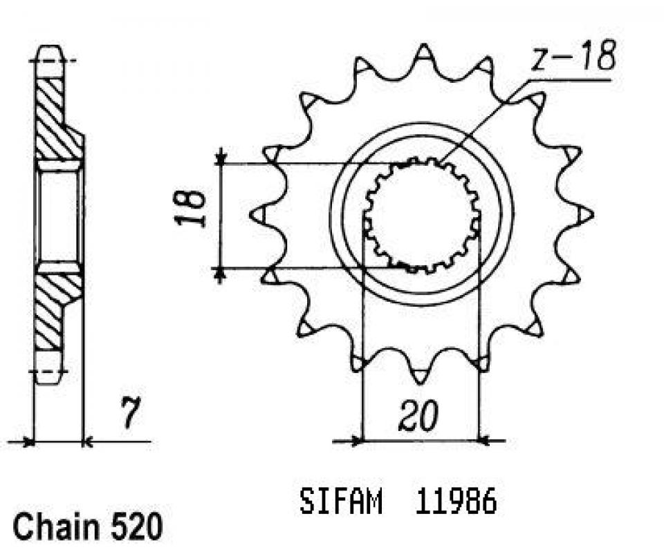 Pignon de sortie de boite Sifam pour Moto Suzuki 250 Rm-Z 4T 2007 à 2012 12 dents pas 520 type 427 Neuf