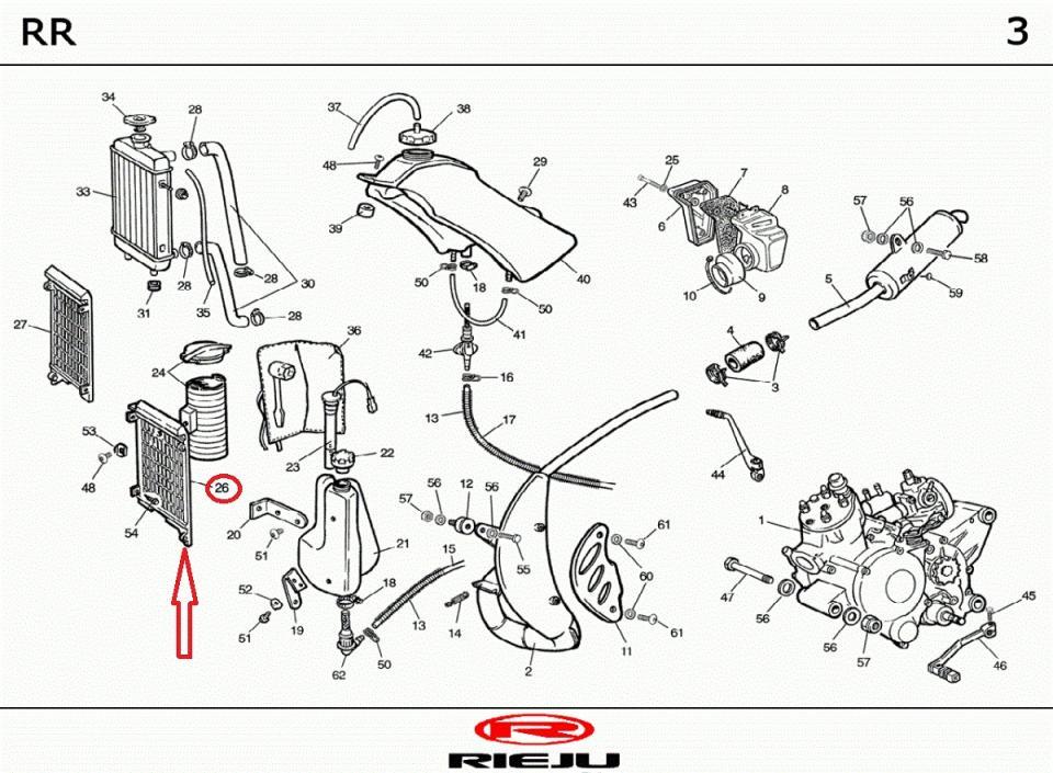 Protection de radiateur Gauche pour moto Rieju 50 RR 1996 à 2005 0/000.220.0310
