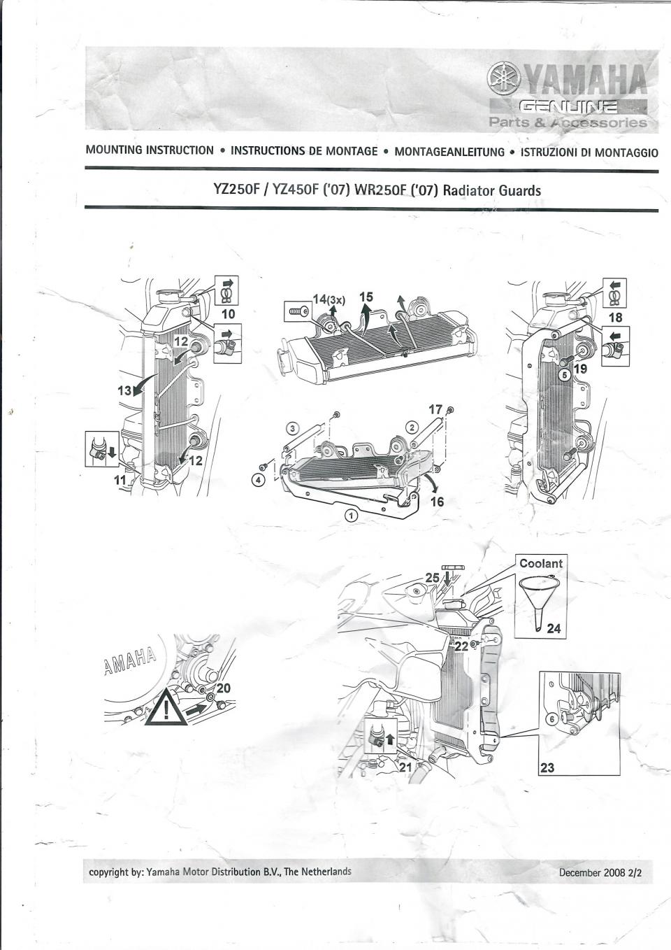 Paire protection de radiateur pour moto Yamaha YZ 250 F 2007 5TJ-W0741-00 Neuf