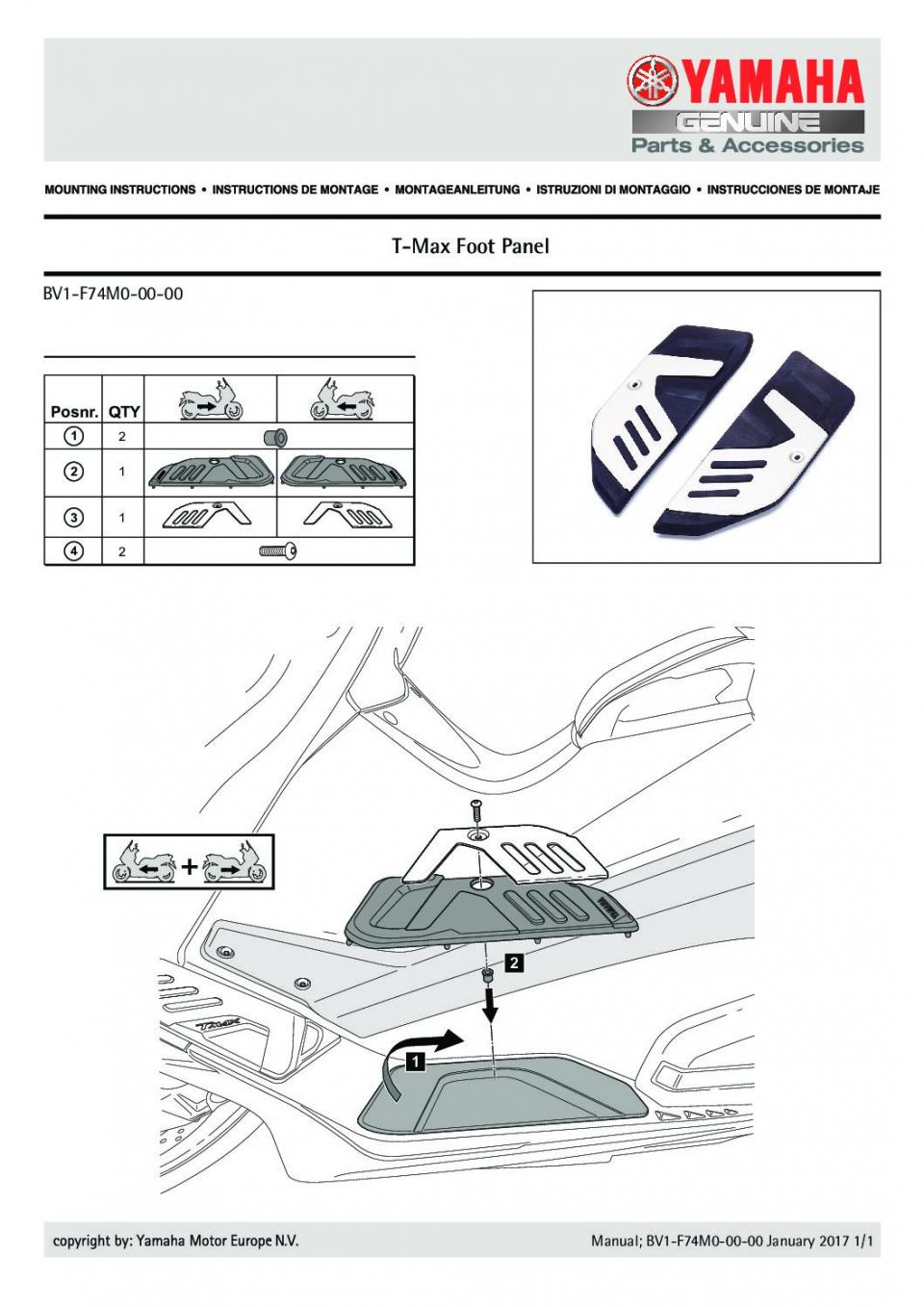 Protection marche pied inférieur origine pour scooter Yamaha 530 XP ABS T-Max SX 4T LC 2018 à 2020 BV1F74M00000 / Inférieur Neuf