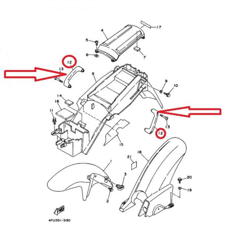 Poignée passager pour moto Yamaha 600 XT 1990 à 2000 3TB-2164F 3TB-2164F-02 Neuf