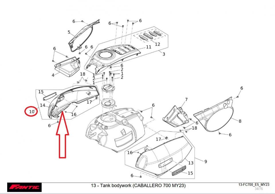 Couvre réservoir droit pour moto Fantic 125 Caballero 10167005 10052005 rouge