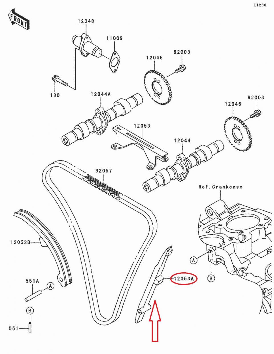 Guide chaîne distribution Arrière pour moto Kawasaki 500 GPZ S 12053-1150 Neuf