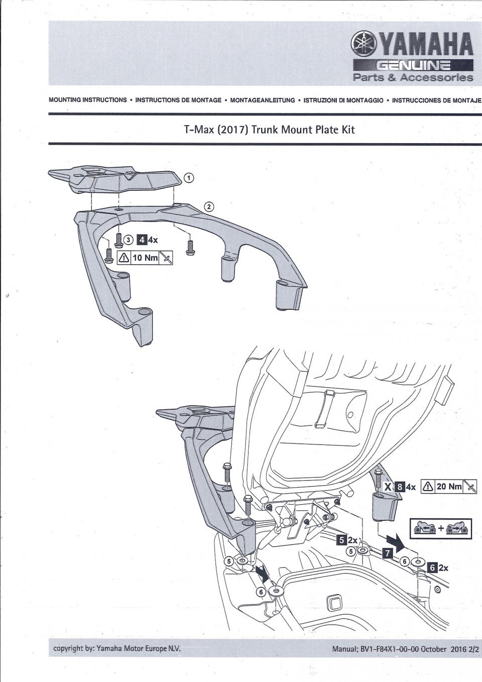 Platine support top case CITY pour scooter Yamaha 530 Tmax BV1-F84X0 B7N284X0030