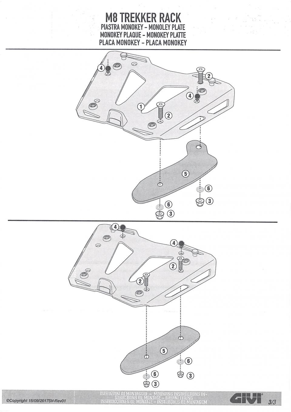 Platine support de top case GIVI MONOKEY M8B Noir pour moto scooter Neuf
