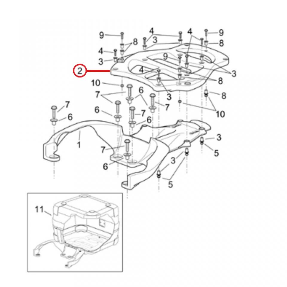 Platine support top case origine pour scooter Aprilia 125 Scarabeo 1999 à 2003