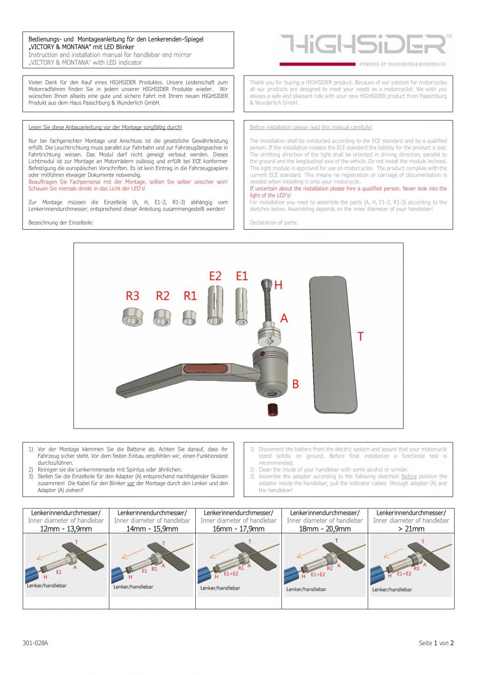 Rétroviseur réversible suspendu Victory-Blast Highsider pour moto 301-127 Neuf