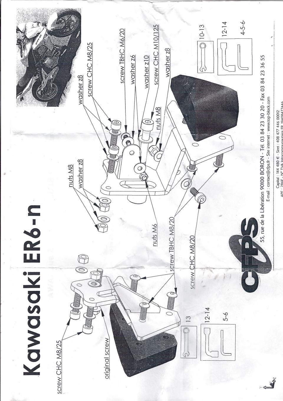 Kit tampon protection Top Block RLK15 pour moto Kawasaki 650 ER6-N 2006