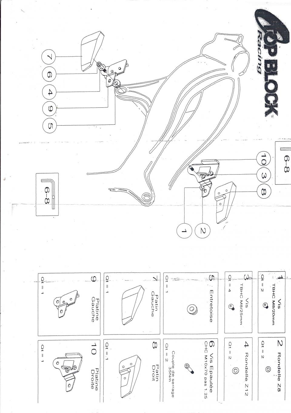 Kit tampon protection Top Block pour moto Kawasaki 650 ZX6R 2007 à 2008 RLK21