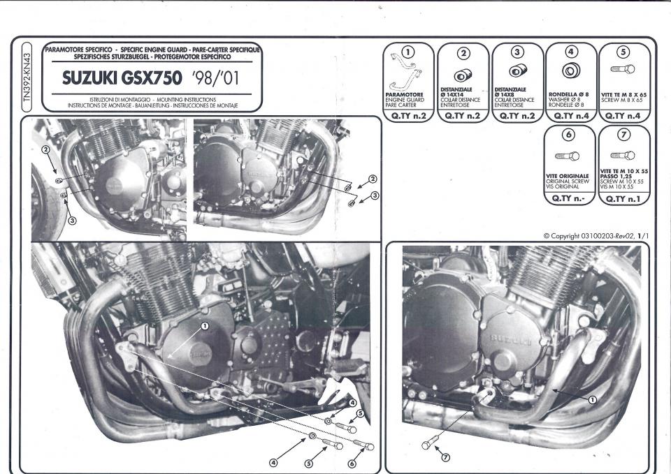 Paire pare carter D&G GIVI pour moto Suzuki 750 GSX 1998 à 2002 TN392 KN43 Neuf