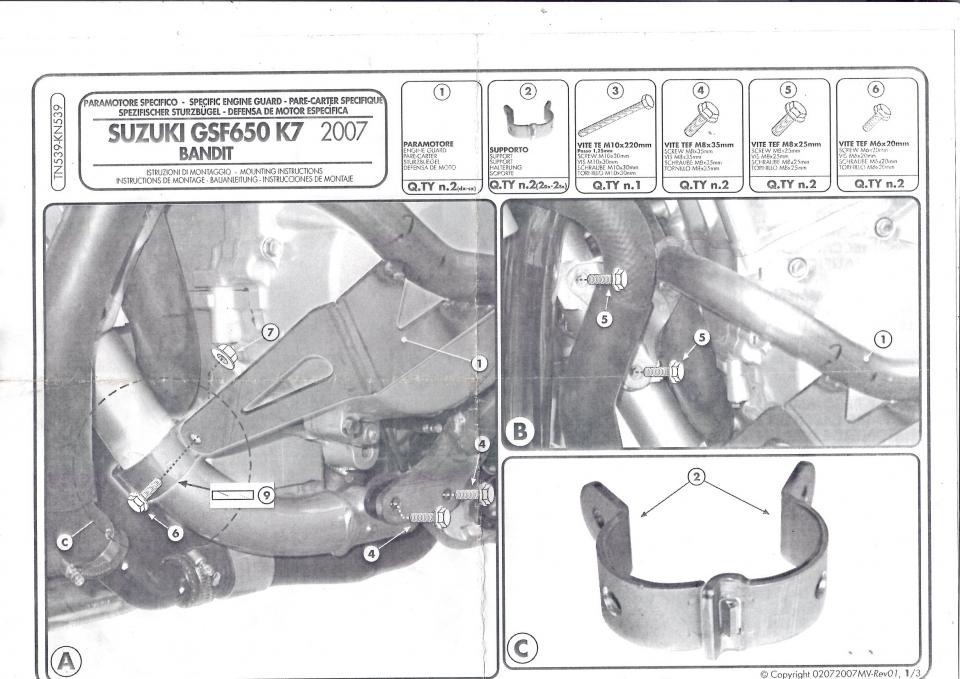 Paire pare carter D&G GIVI pour moto Suzuki GSF 650 Bandit 2007 TN539-KN539