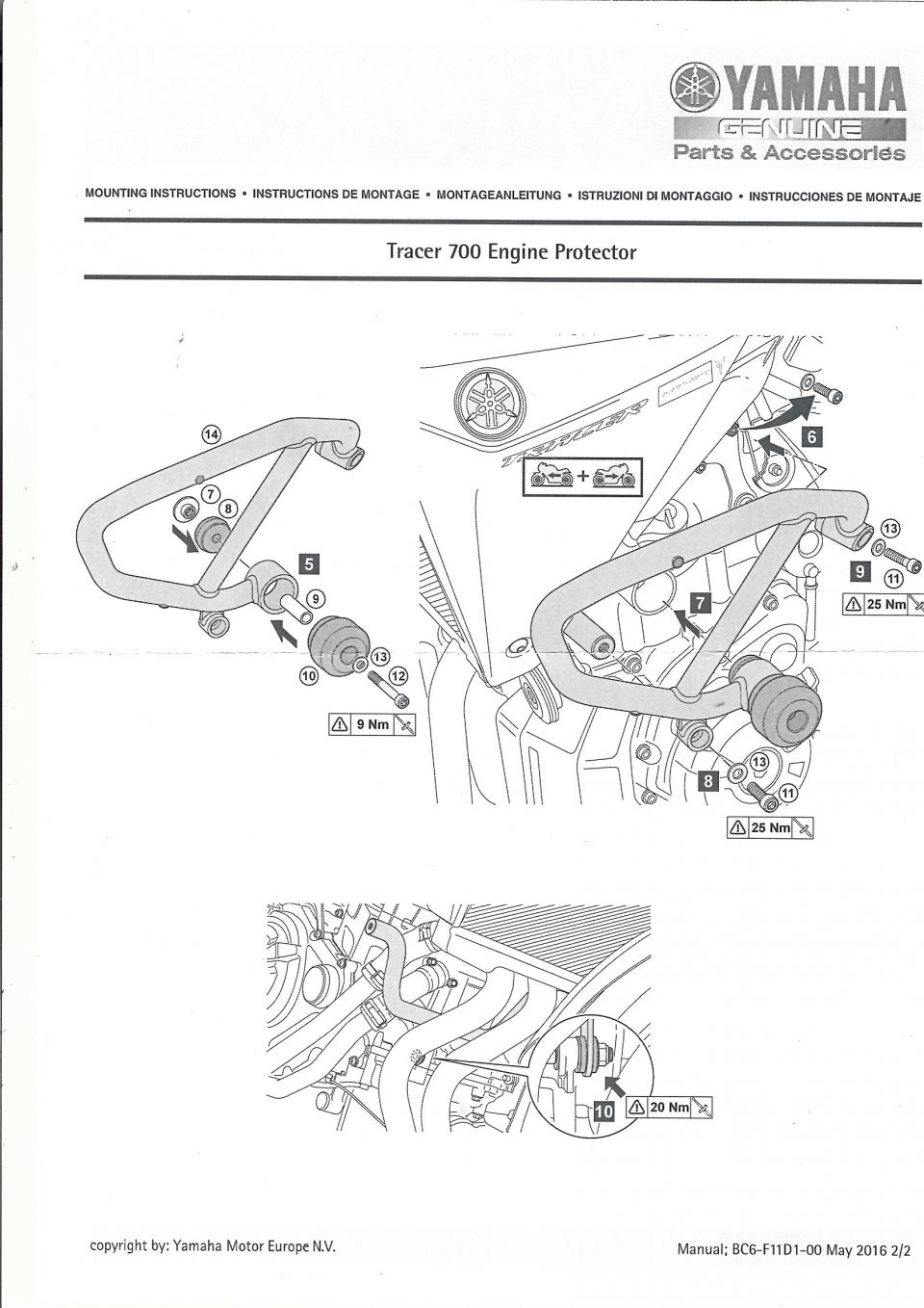 Kit pare carter pour moto Yamaha 700 Tracer 2020 BC6-F11D0-00-00 Noir Neuf