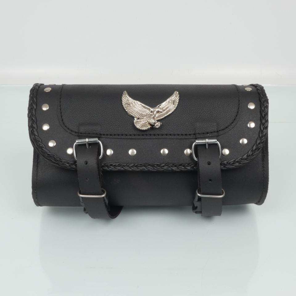 Sacoche bagage de sissy bar cuir noir 290x160x95mm pour moto custom aigle Neuf