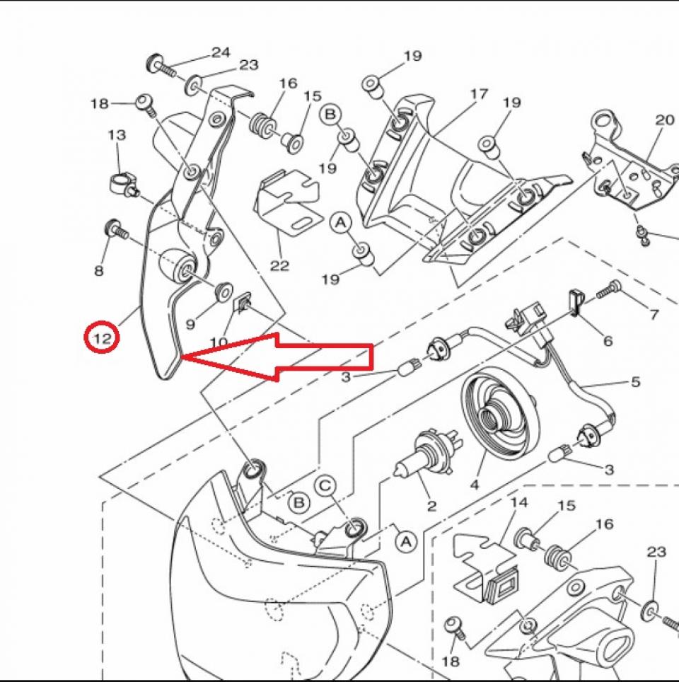 Entourage droit d'optique AV 1RC2832V00P0 pour moto Yamaha 850 MT-09 2014-2016
