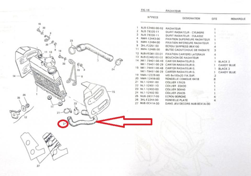Durite refroidissement pour mobylette MBK 51 Magnum Racing XR NJ9-79320-11