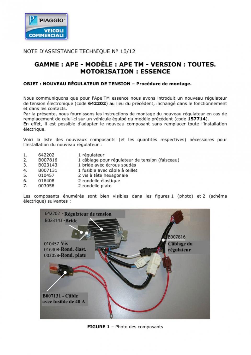 Régulateur redresseur de tension origine pour Auto Piaggio 220 Ape Tm 2009 à 2016 642202 Neuf