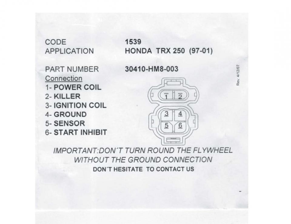 CDI calculateur DZE pour Moto Honda 250 TRX 1997 à 2001 30410-HM3-003 / 14600 / 1539 Neuf