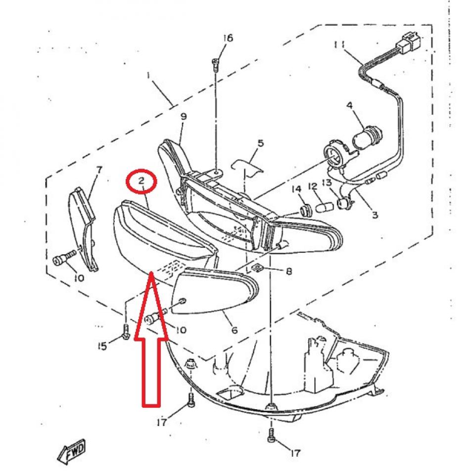 Cabochon d'optique AV pour scooter Yamaha 50 AXIS 4PC-H4321-00 Rinder 324 Neuf