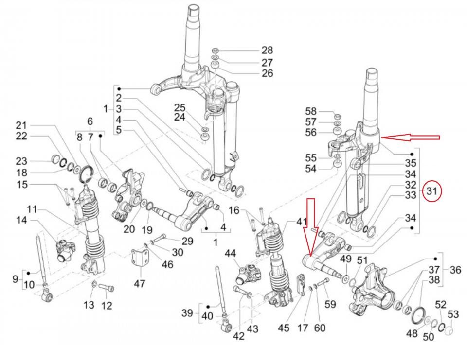 Bras gauche pour scooter Piaggio 300 MP3 HPE Basic Euro 5 2021-23 1C0012015 Neuf