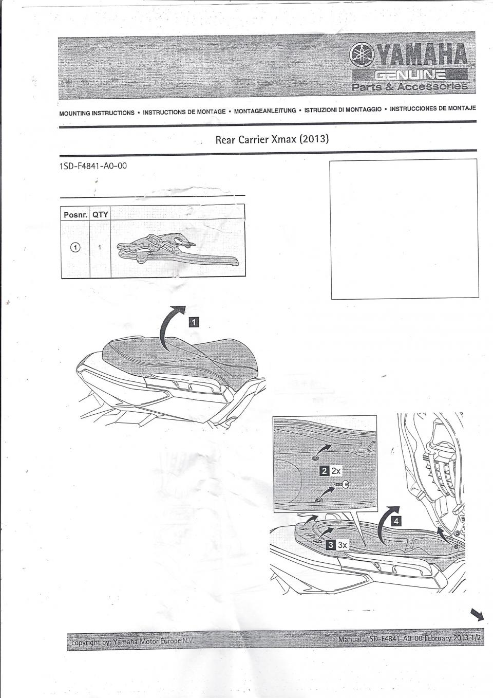Porte bagage pour scooter Yamaha 250 Xmax 2013-2017 1SD-F4841-A0-00 Noir Neuf