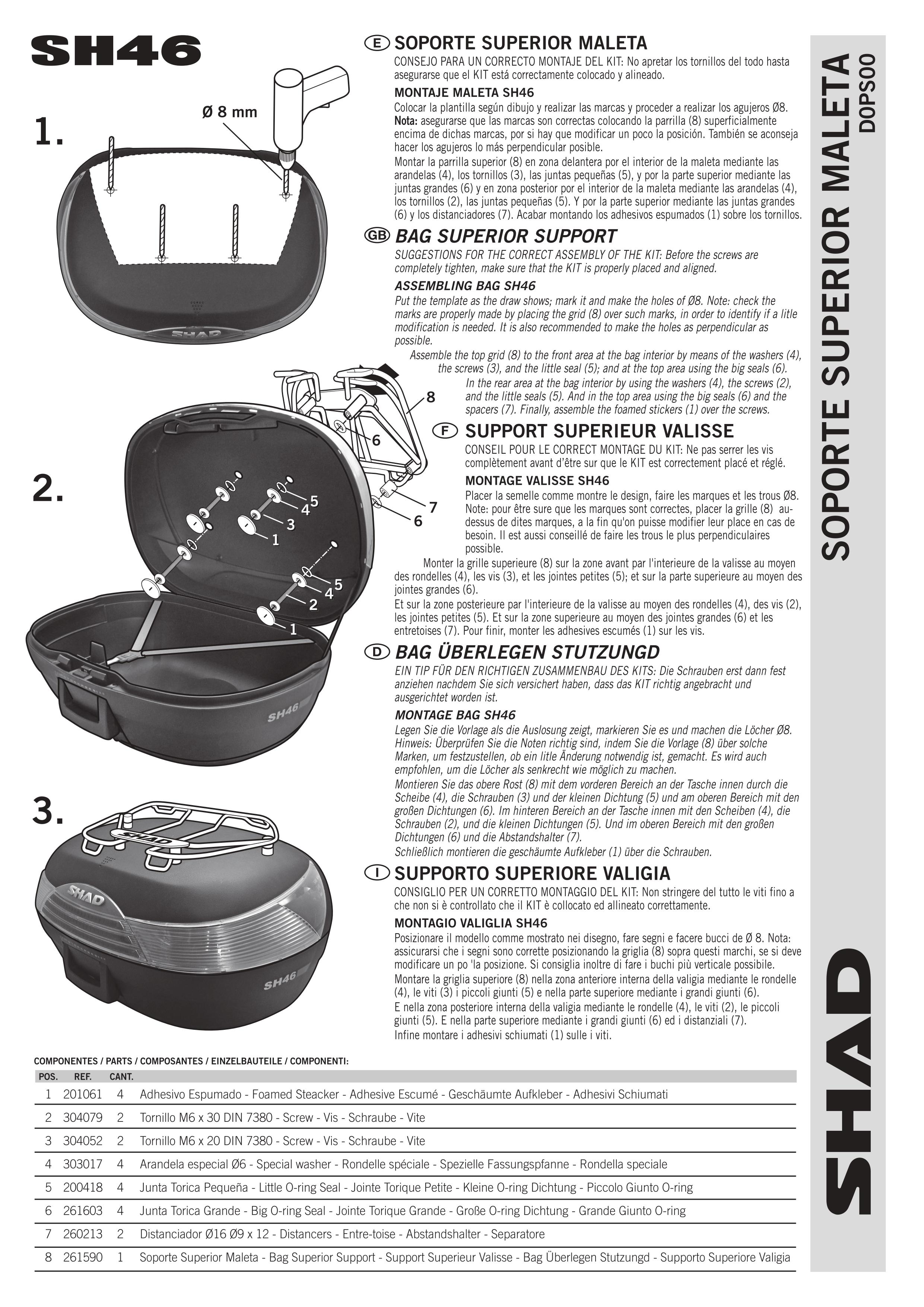 Porte bagage supérieur de top case Shad pour moto D0PS00 Neuf