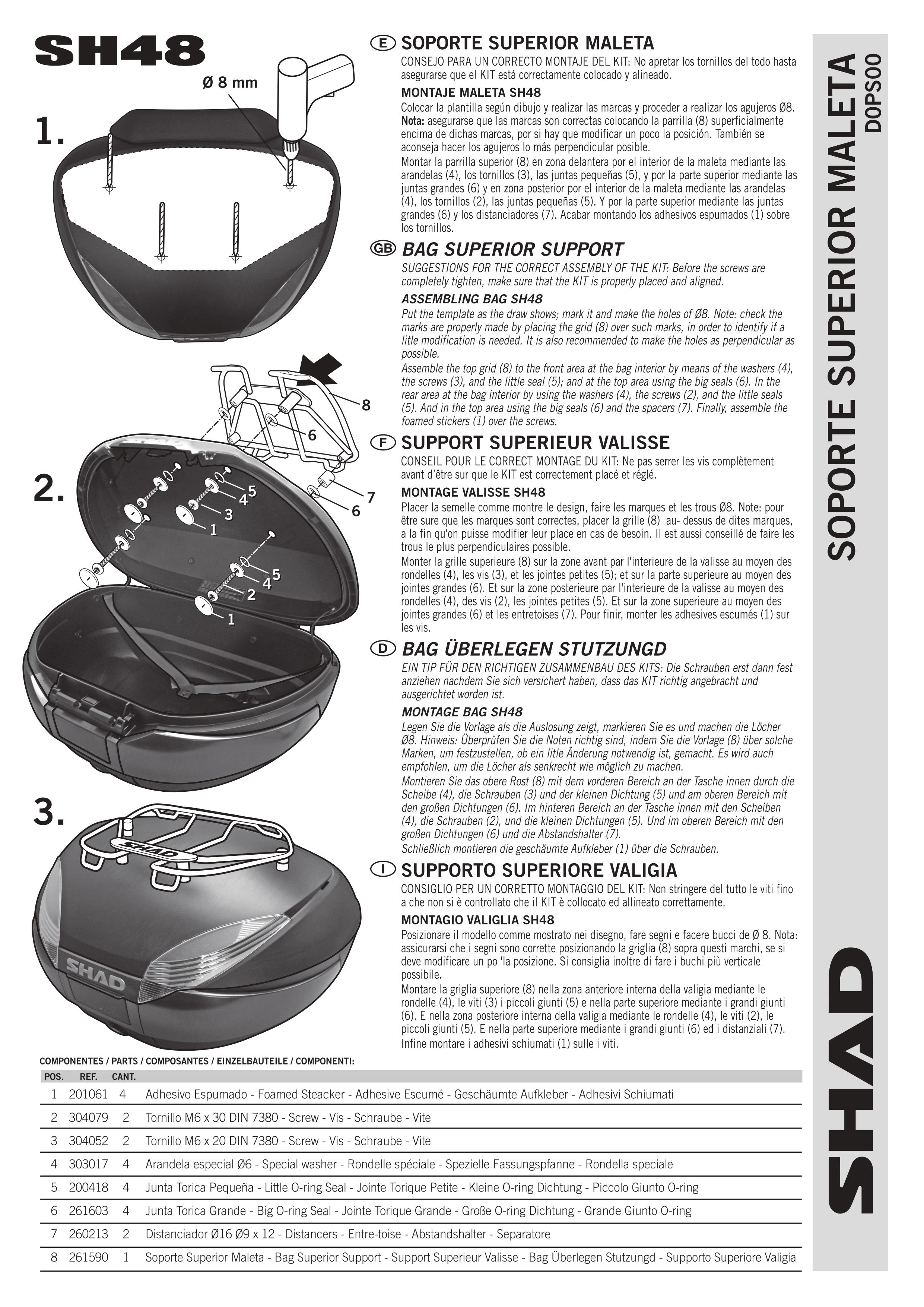 Porte bagage supérieur de top case Shad pour moto D0PS00 Neuf