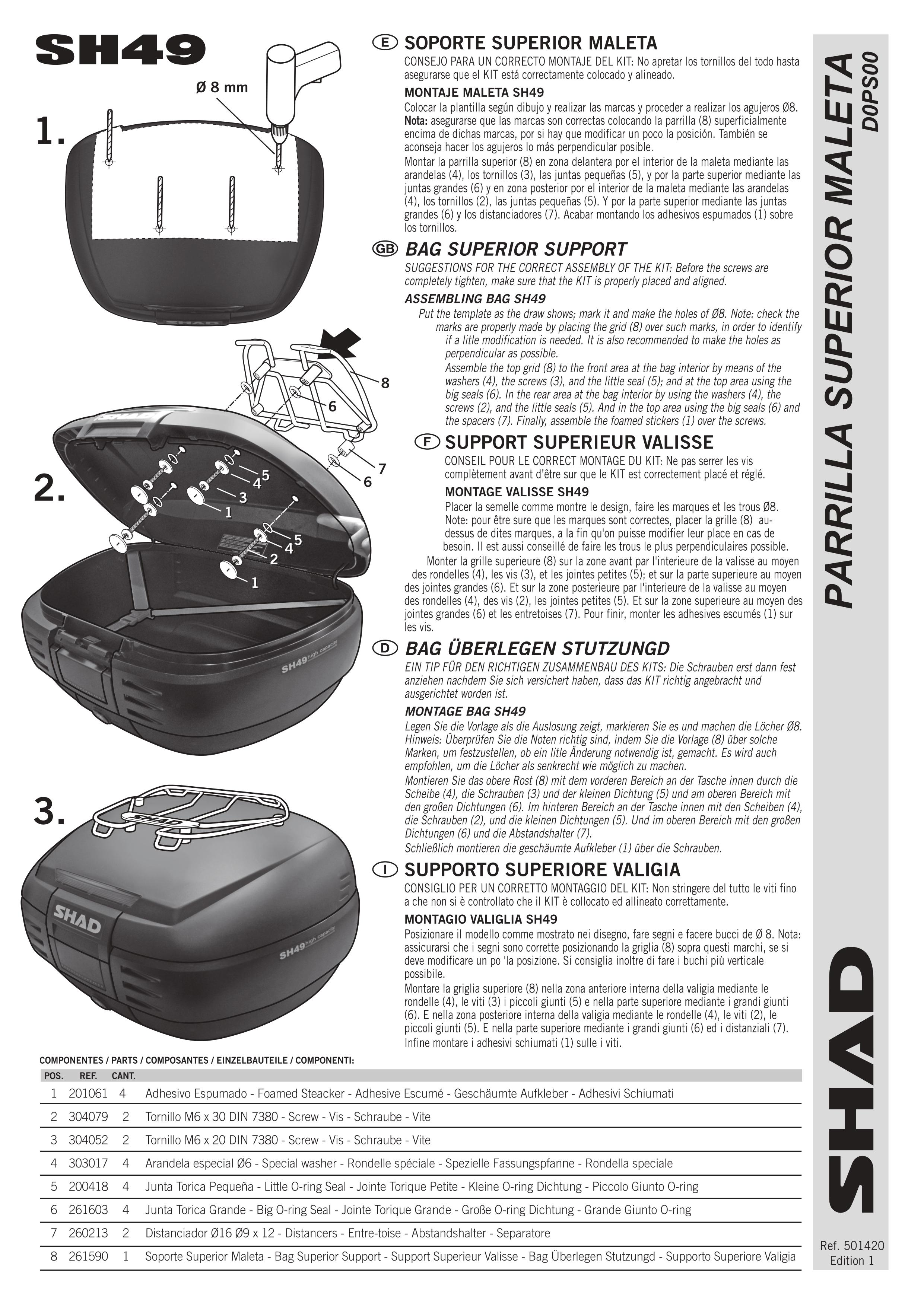 Porte bagage supérieur de top case Shad pour moto D0PS00 Neuf