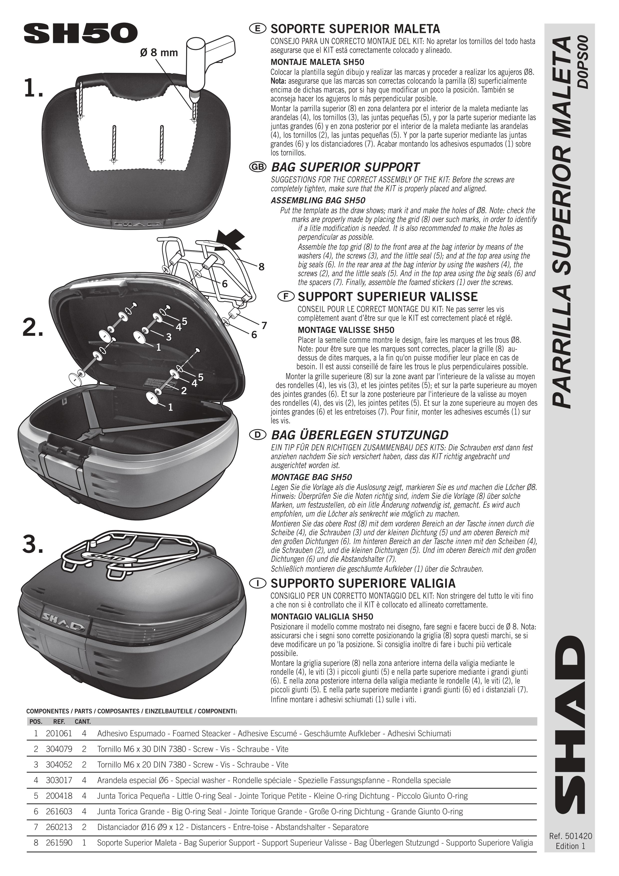 Porte bagage supérieur de top case Shad pour moto D0PS00 Neuf