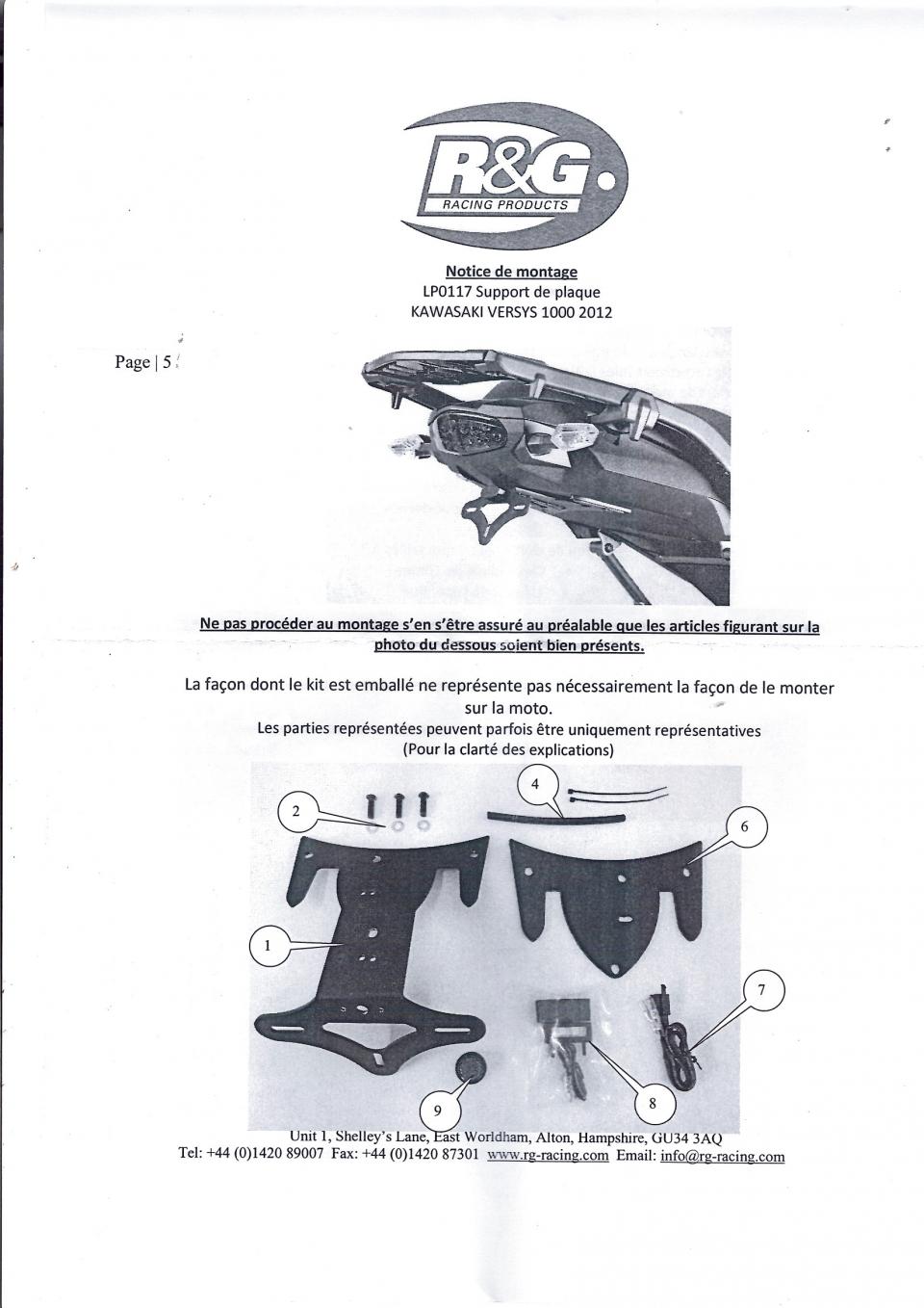 Support plaque immatriculation R&G moto Kawasaki KLZ Versys 1000 LP0117BK Leds