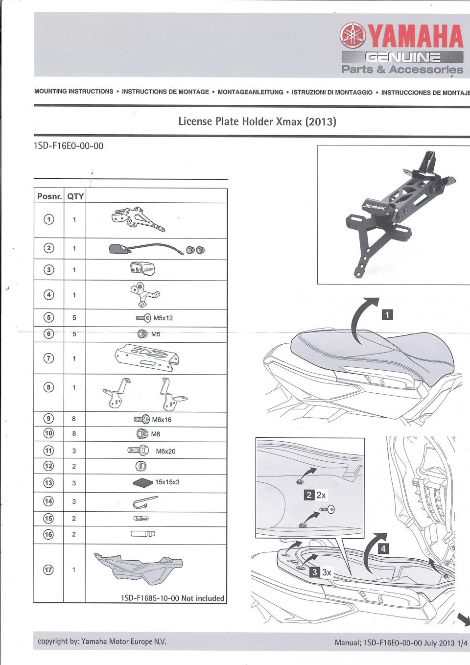 Support de plaque immatriculation LED pour scooter MBK 400 Evolis 1SDF16E00000