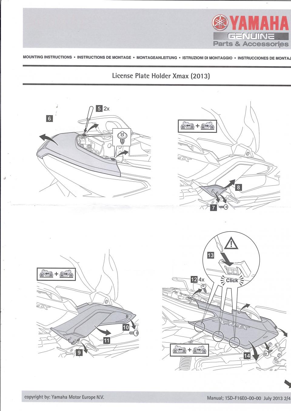 Support de plaque immatriculation LED pour scooter Yamaha 250 X-Max 1SDF16E00000