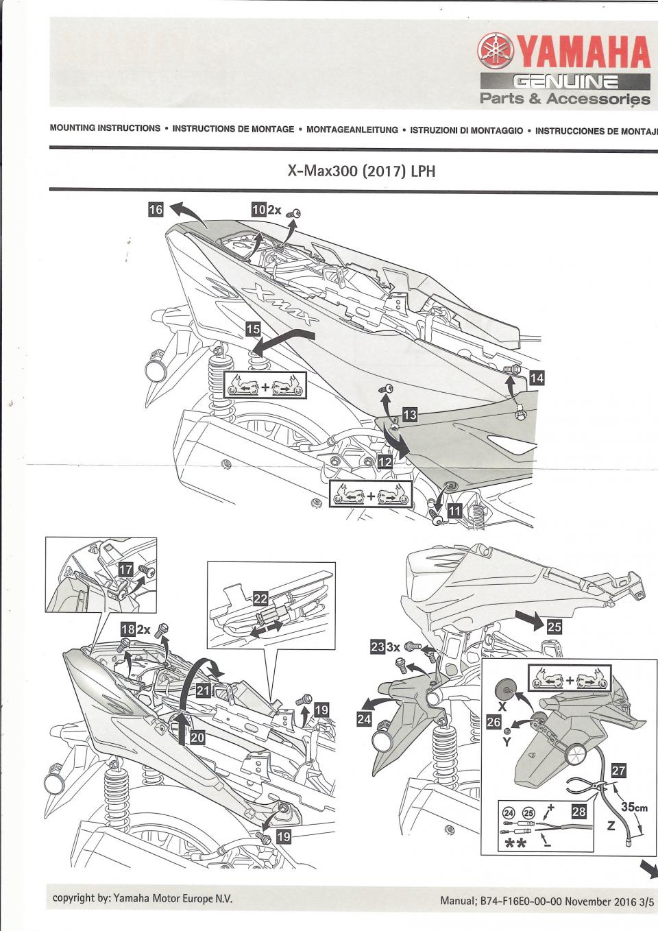 Support de plaque immatriculation LED pour scooter Yamaha 125 X-Max B74F16E00000