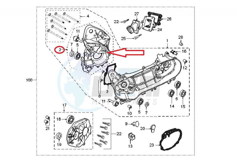 Carter moteur droit pour scooter Peugeot 50 Ludix 740405 762694 Occasion