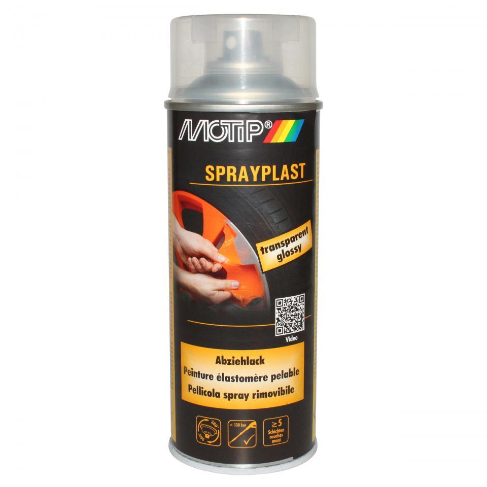 Bombe de peinture vernis brillant élastomère pelable Motip Sprayplast 396571 pour carrosserie moto scooter