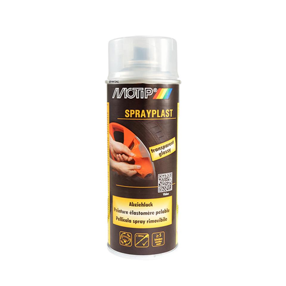 Bombe de peinture vernis brillant élastomère pelable Motip Sprayplast 396571 pour carrosserie moto scooter