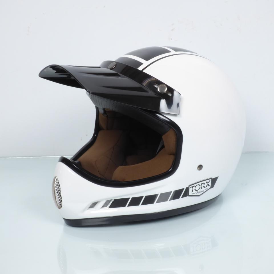 Casque pour moto cross vintage Torx Brad Legend Racer White Shiny Taille XL blanc