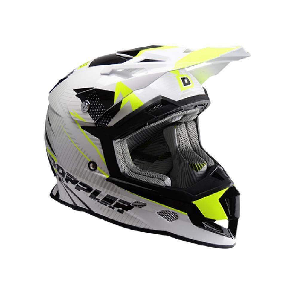 Casque moto cross Doppler blanc jaune noir taille L 59-60cm pour homme femme