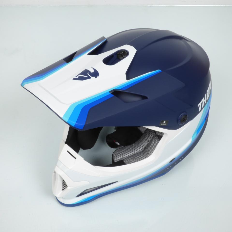 Casque moto cross enduro blanc bleu Thor Sector pour homme / femme Taille L Neuf