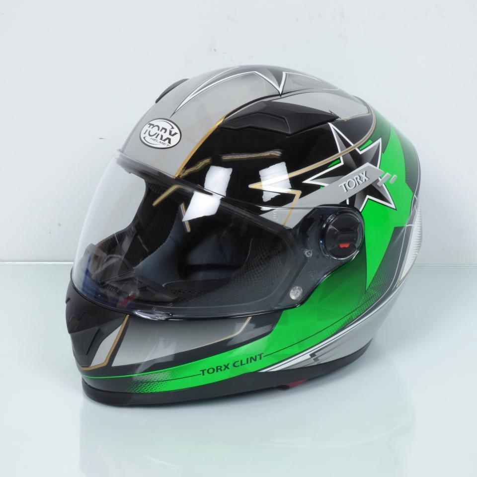 Casque de pour moto integral route Torx Clint pilot vert Taille M avec Sun visor