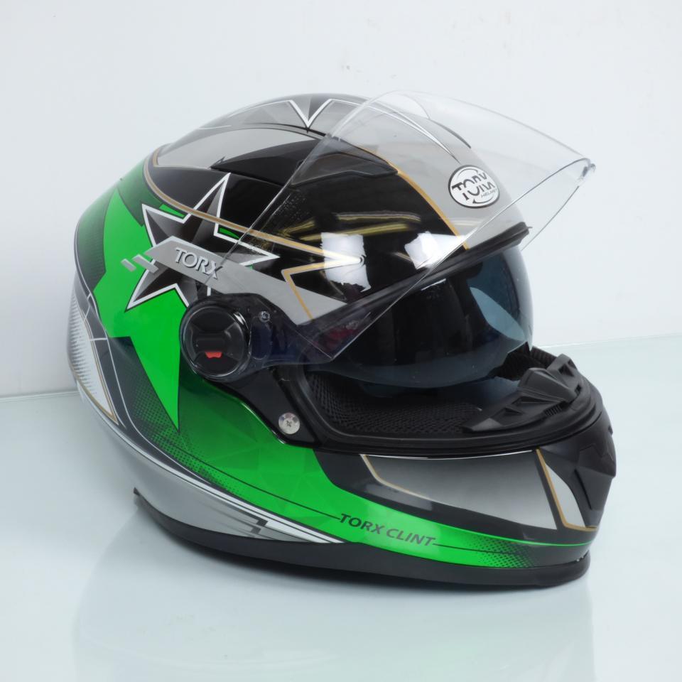 Casque de pour moto integral route Torx Clint pilot vert Taille M avec Sun visor