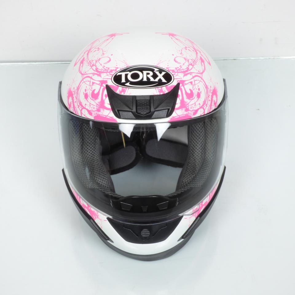 Casque intégral de moto blanc et rose pour enfant Taille S 48cm Torx Bobby Bee